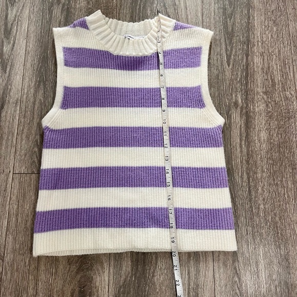 Striped Mock Neck Sweater Vest Ivory Lavender S - Picture 5 of 5